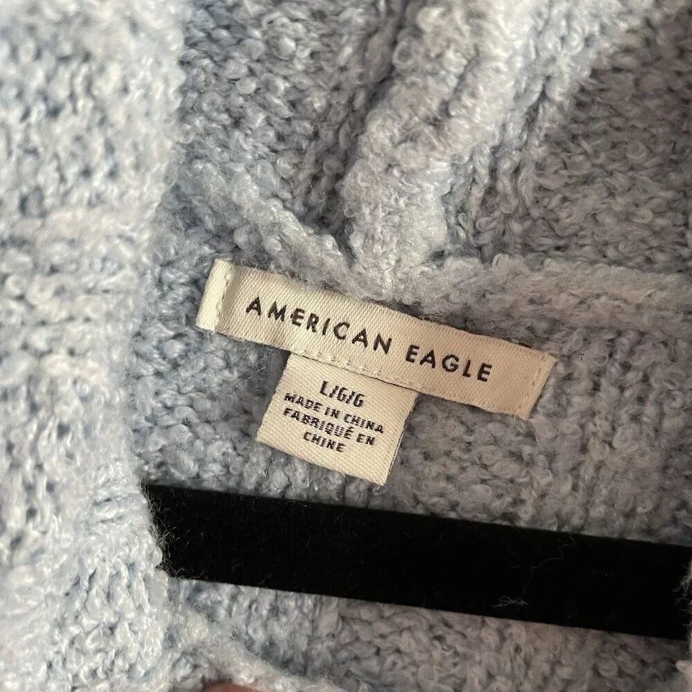 American Eagle Women Sz L Blue Turtleneck Long Sleeve Oversized Cropped Sweater